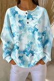 Women Casual Abstract Henley Collar Long Sleeve Sweatshirt