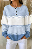 Women Casual Color Block Henley Collar Long Sleeve Sweatshirt
