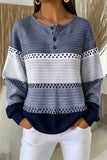 Women Casual Color Block Henley Collar Long Sleeve Sweatshirt