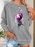 Women's Purple Floral Print Casual Sweatshirt
