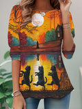 Halloween Paiting Print Crew Neck Blouse