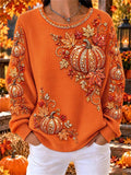 Women's Fall Pumpkin Maple Leaf Print Long Sleeve Sweatshirt