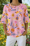 Womens Pink Abstract Floral Print Casual Shirt