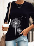 Dandelion Print Crew Neck Long Sleeves Sweatshirt