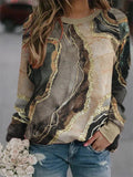 Marbling Print O-neck Long Sleeves Sweatshirt