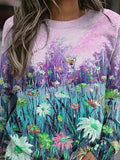 Floral Print Crew Neck Long Sleeves Sweatshirt