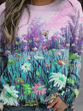 Floral Print Crew Neck Long Sleeves Sweatshirt