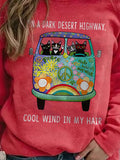 Letter Cartoon Cat Bus Print Long Sleeves Sweatshirt