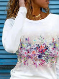 Floral Print Round Neck Long Sleeves Sweatshirt