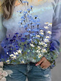 Floral Print Gradient Color Long Sleeves Sweatshirt