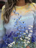 Floral Print Gradient Color Long Sleeves Sweatshirt