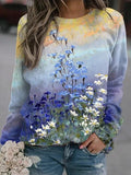 Floral Print Gradient Color Long Sleeves Sweatshirt