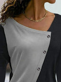 Patchwork Irregular V-neck Buttons Long Sleeves Sweatshirt