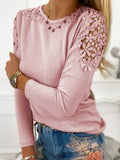 Solid Color Crew Neck Lace Long Sleeves Sweatshirt