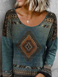 Ethnic Tribal Print Scoop Neck Long Sleeves Sweatshirt
