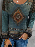 Ethnic Tribal Print Scoop Neck Long Sleeves Sweatshirt