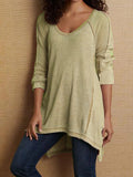 Solid Color V-neck Casual Long Sleeves Sweatshirt