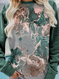 Marbling Print O-neck Long Sleeves Sweatshirt
