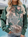 Marbling Print O-neck Long Sleeves Sweatshirt