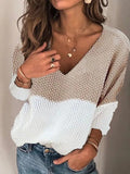 Patchwork V-neck Casual Long Sleeves Sweater