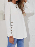Solid Color O-neck Buttons Long Sleeves Sweatshirt