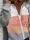 Color Block Crew Neck Zipper Long Sleeves Sweater