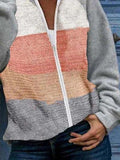 Color Block Crew Neck Zipper Long Sleeves Sweater