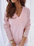 Solid Color V-neck Casual Long Sleeves Sweatshirt