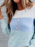 Color Block Stripe Crew Neck Long Sleeves Sweater