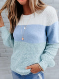 Color Block Stripe Crew Neck Long Sleeves Sweater