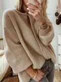 Solid Color Crew Neck Buttons Long Sleeves Sweater