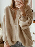 Solid Color Crew Neck Buttons Long Sleeves Sweater