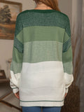 Color Block Boat Neck Casual Long Sleeves Sweater