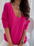 Solid Color V-neck Casual Long Sleeves Sweater