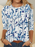 Leaf Print Crew Neck Casual Long Sleeves Sweatshirt