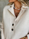 Solid Color Collared Buttons Long Sleeves Sweater