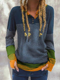 Stripe Patchwork Casual Buttons Long Sleeves Sweater