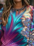 Feather Print Crew Neck Long Sleeves Sweatshirt