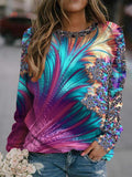 Feather Print Crew Neck Long Sleeves Sweatshirt