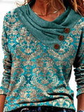 Ethnic Tribal Print Buttons Long Sleeves Sweatshirt
