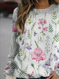 Floral Print Round Neck Long Sleeves Sweatshirt