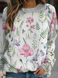 Floral Print Round Neck Long Sleeves Sweatshirt