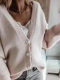 Solid Color V-neck Buttons Long Sleeves Sweater Cardigan