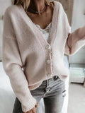 Solid Color V-neck Buttons Long Sleeves Sweater Cardigan