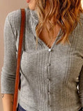 Solid Color Stand Collar Buttons Long Sleeves Sweatshirt