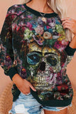Halloween Skull Print O-neck Long Sleeves Sweatshirt