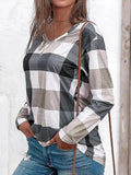 Plaid Print V-neck Long Sleeves Casual Sweatshirt