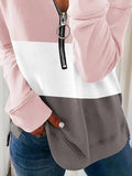 Color Block Collared Half Zip Long Sleeves Sweatshirt