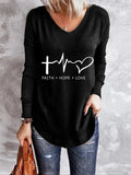 Casual Letter Print V-neck Long Sleeves Sweatshirt
