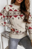 Geometric Print Round Neck Long Sleeves Sweater